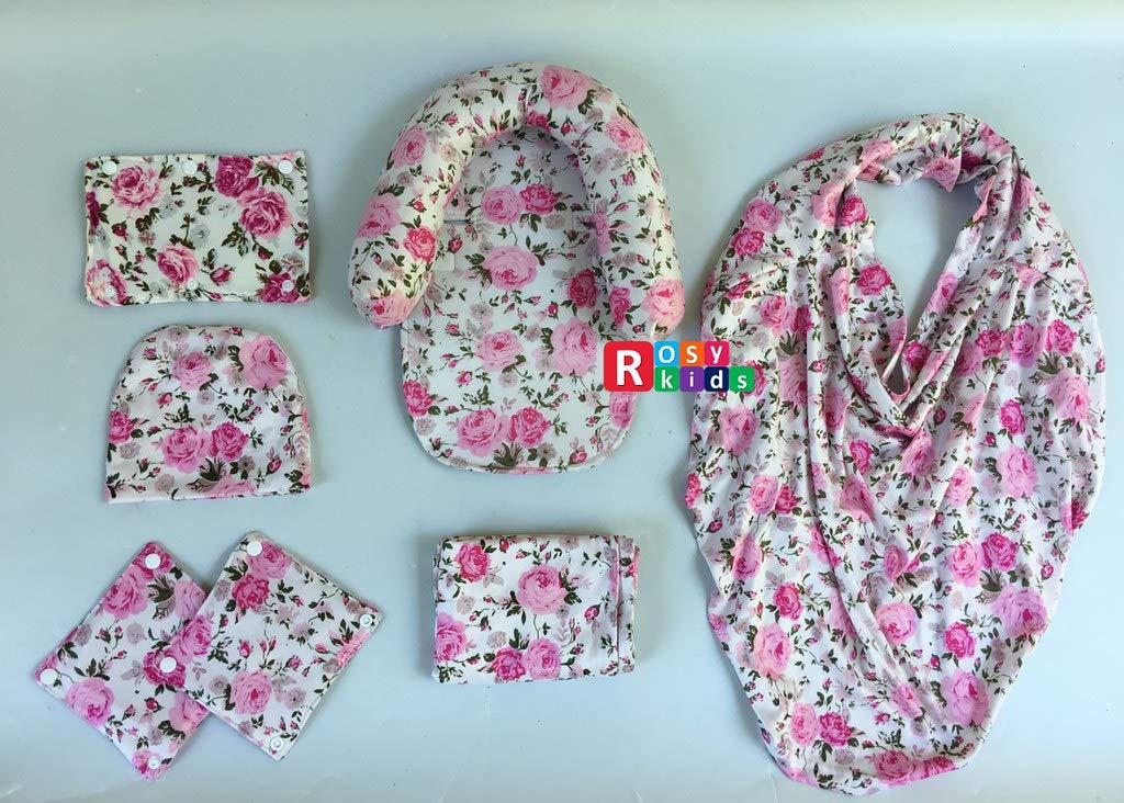 9Pc Ultimate Set Of Infant Car Seat Cover Canopy Headrest Blanket Hat Nursing Scarf, 25Je01