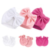 Bqubo Newborn Baby Girls Hats Mittens Set Hospital Hat Beanie Infant Bow Hats Baby Cotton No Scratch Gloves For 0-6 Months