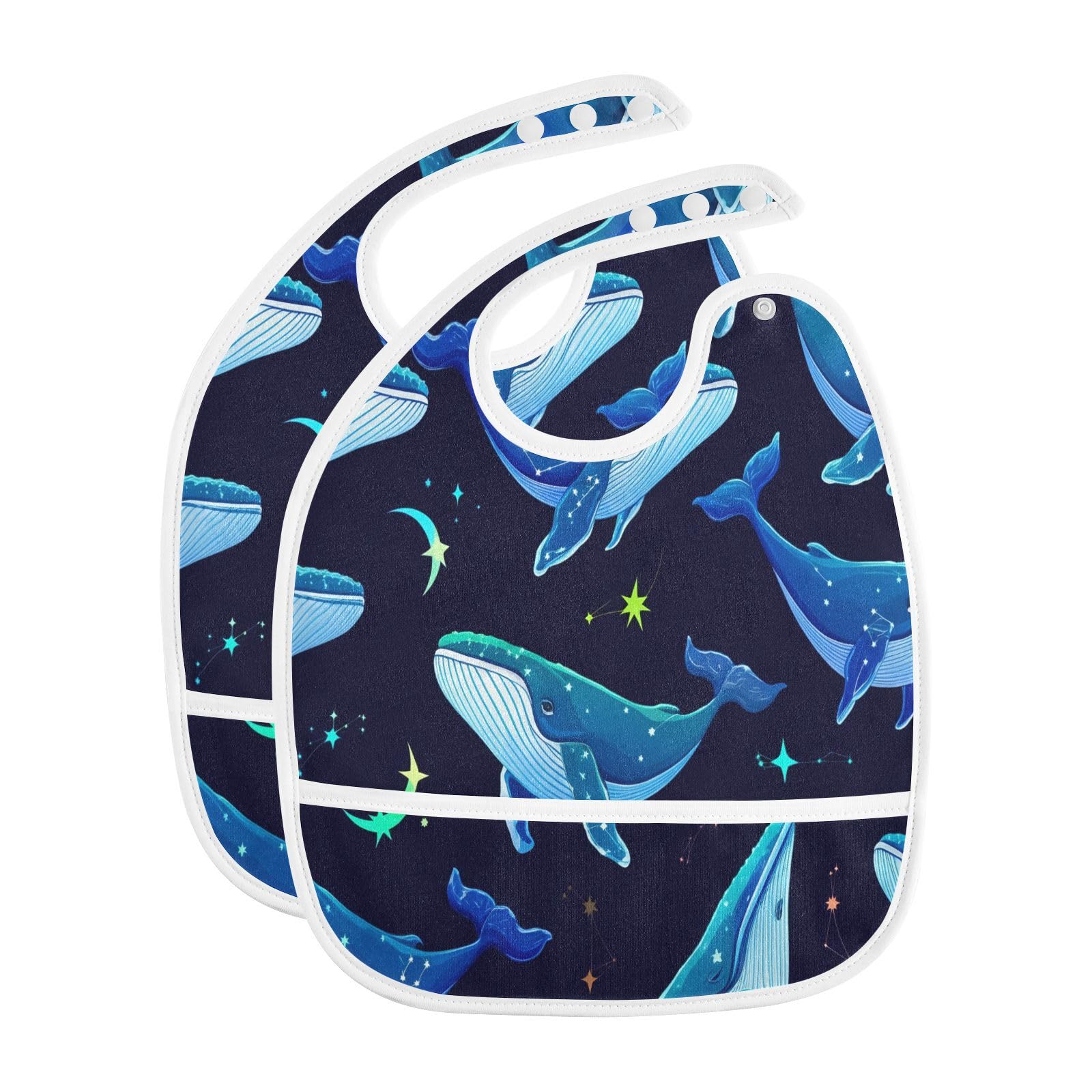 MCHIVER Whale Star Blue Baby Bibs for Babies Boys Girls Waterproof Feeding Bib Apron with Food Cather Adjustable Cotton Food Eat