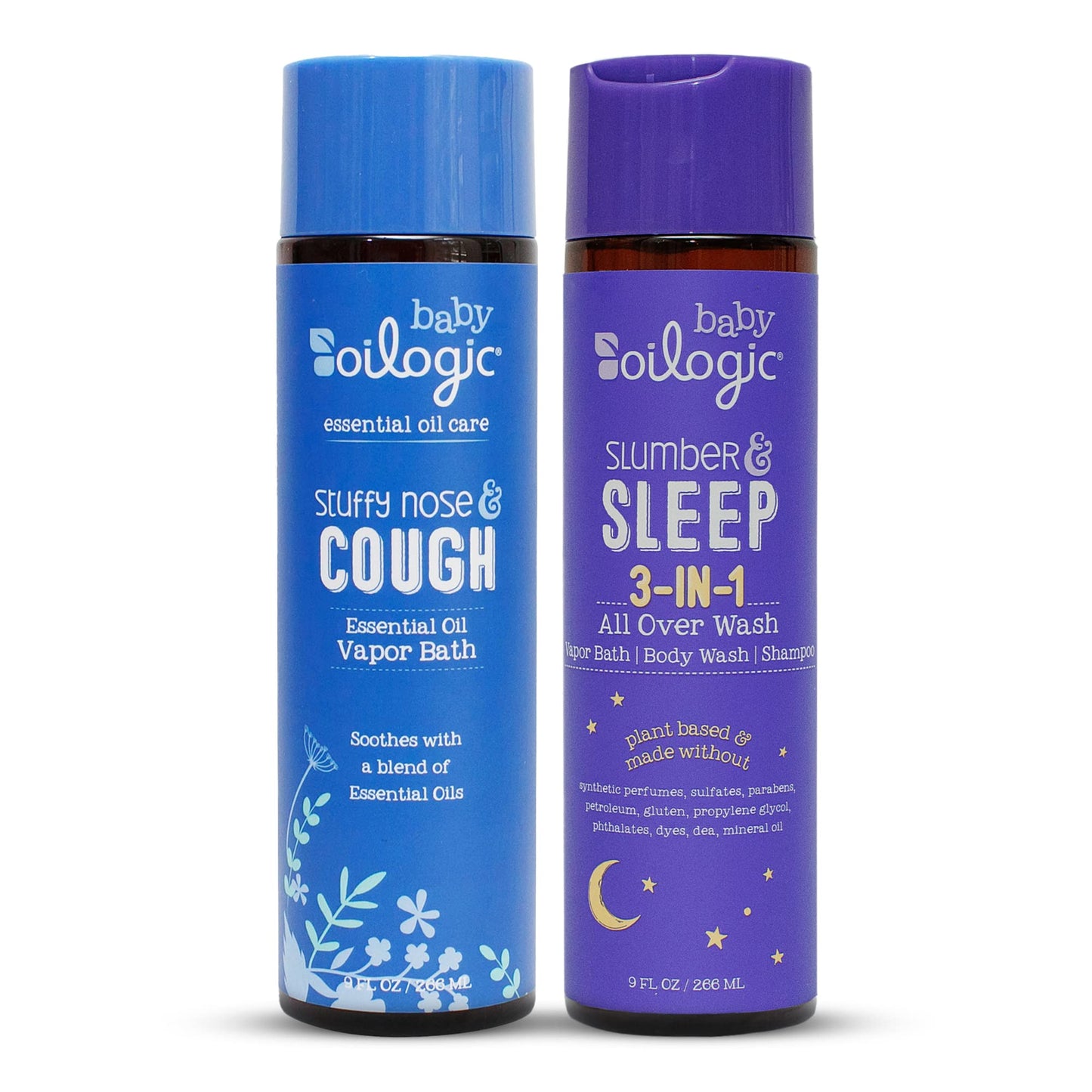 Oilogic Baby Vapor Bath Relief For Babies & Toddlers Bundle - 2-Pack (Slumber & Sleep, Stuffy Nose & Cough) - Baby Care Essentia