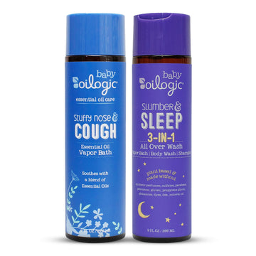Oilogic Baby Vapor Bath Relief For Babies & Toddlers Bundle - 2-Pack (Slumber & Sleep, Stuffy Nose & Cough) - Baby Care Essentia