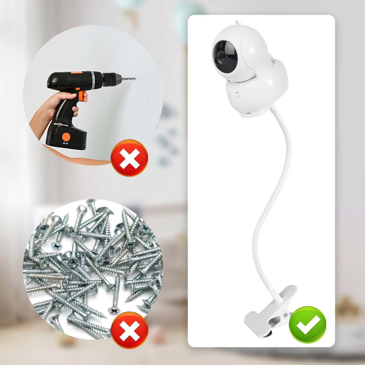 Baby Monitor Mount For Vtech Vm924/Vm901/Vm923 Video Baby Monitor, Flexible Clamp Mount, Baby Monitor Holder For Vtech Camera