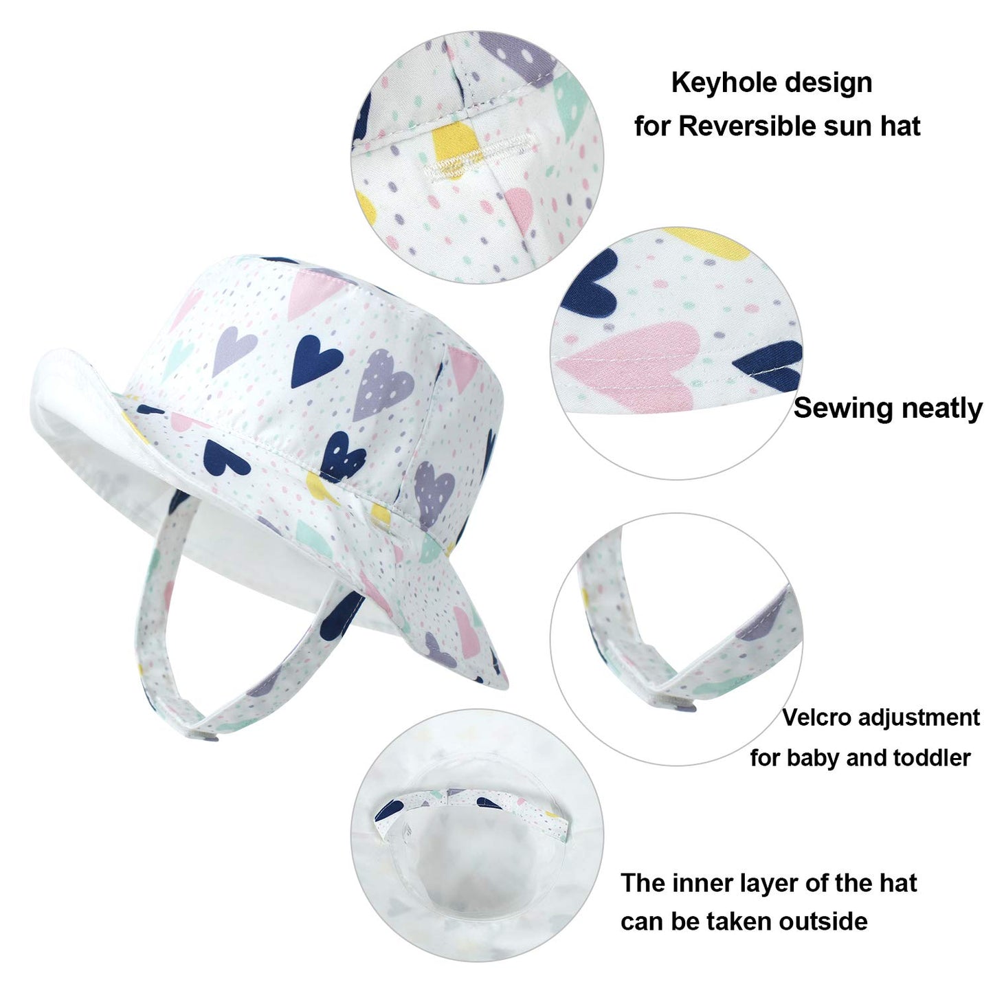 Lapi.Zapi Baby Sun Hat Print Pattern Reversible Kids Boy Girls Hat Upf 50+ Sun Protection Beach Bucket Hat Wide Brim (0-6 Months