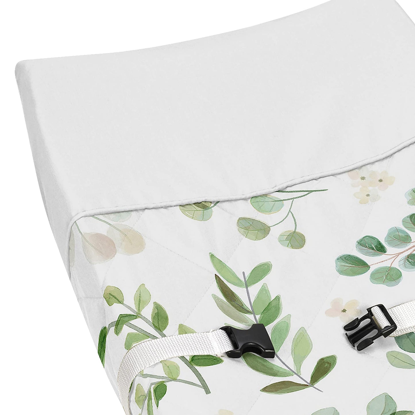 Sweet Jojo Designs Floral Leaf Girl Baby Nursery Changing Pad Cover - Green And White Boho Watercolor Botanical Woodland Tropica