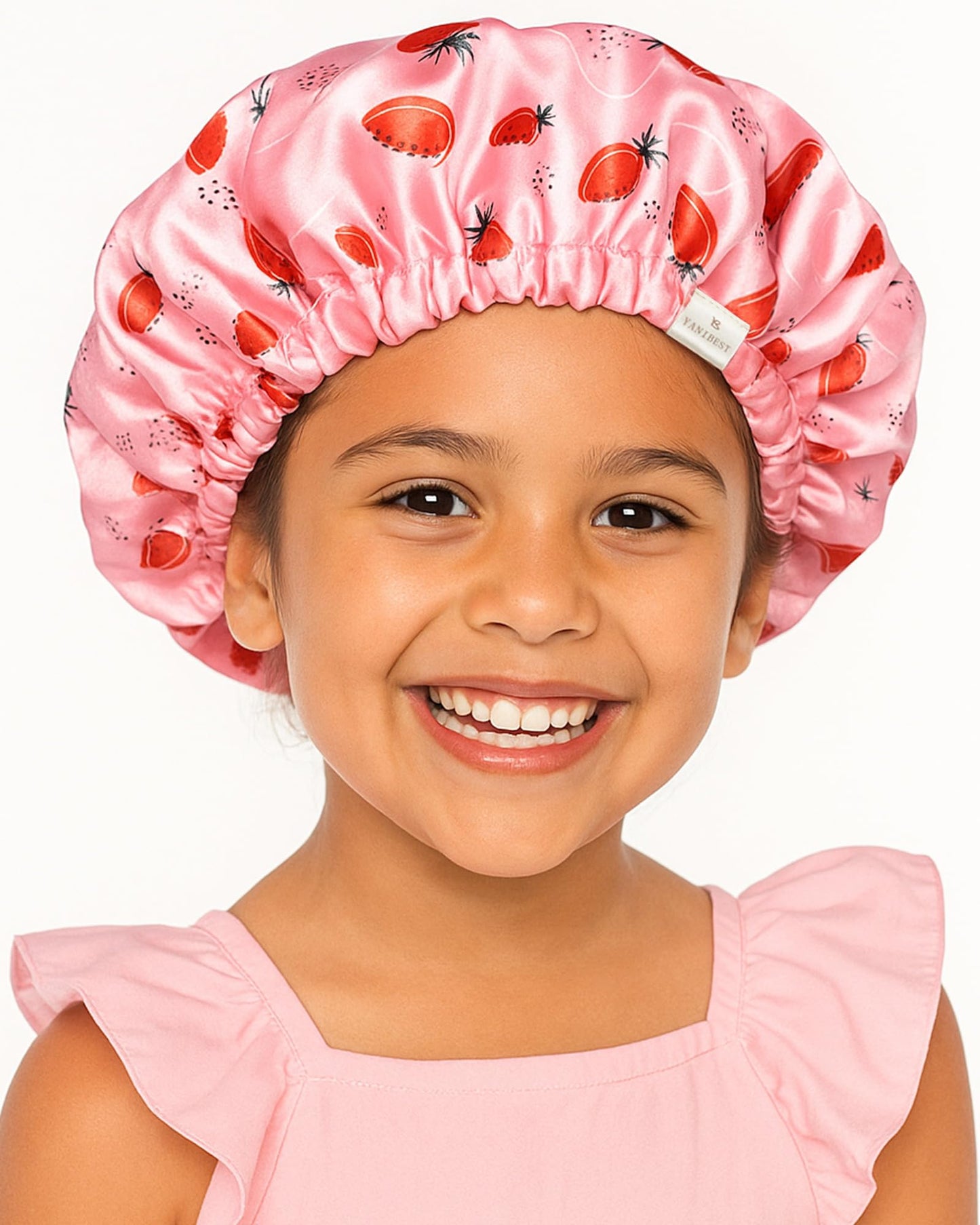 YANIBEST Baby Satin Bonnet Sleep Cap - Double Layer Reversible Adjustable Silky Satin Cap for Infant Toddler(5-12 Year,Strawberr