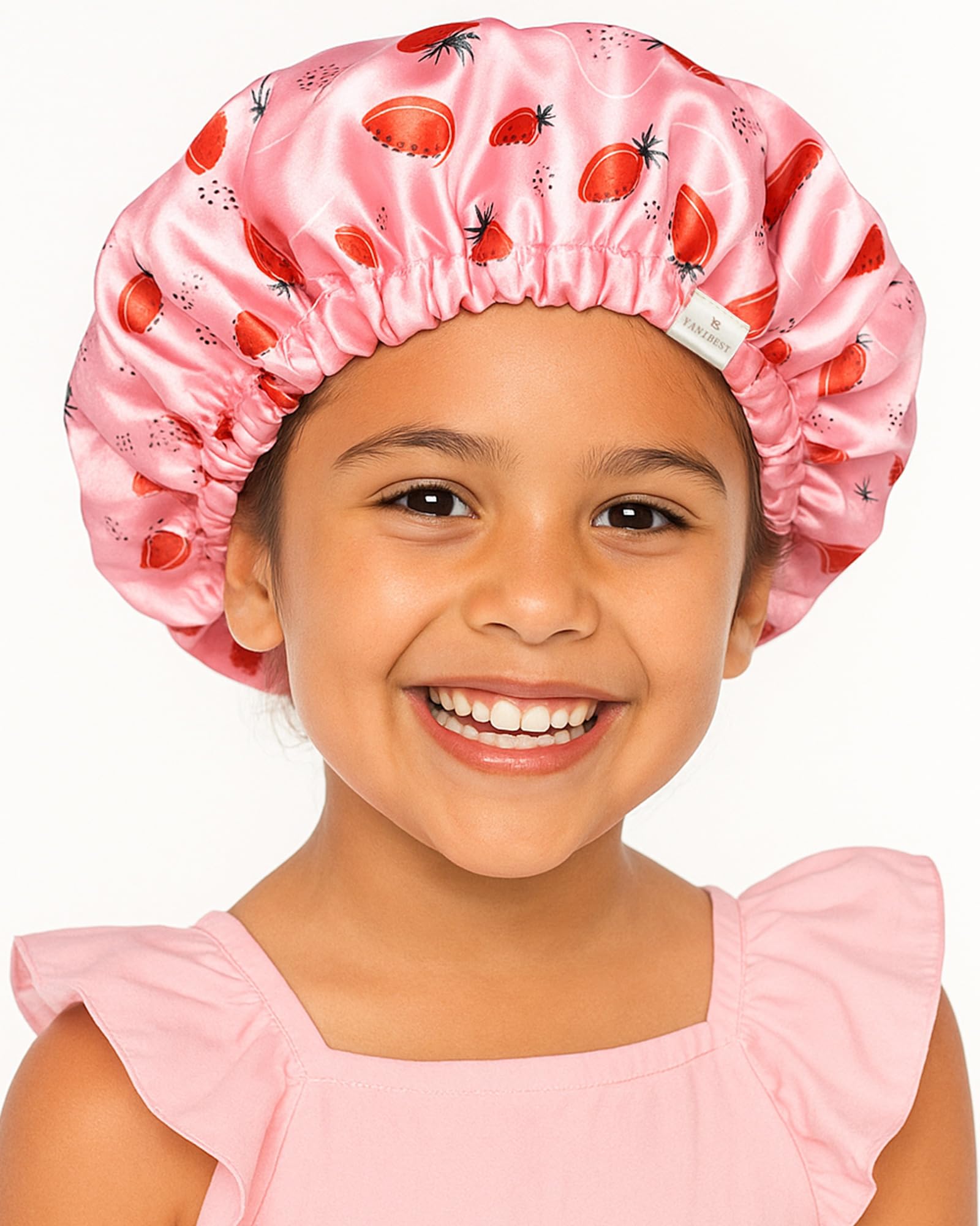 YANIBEST Baby Satin Bonnet Sleep Cap - Double Layer Reversible Adjustable Silky Satin Cap for Infant Toddler(5-12 Year,Strawberr