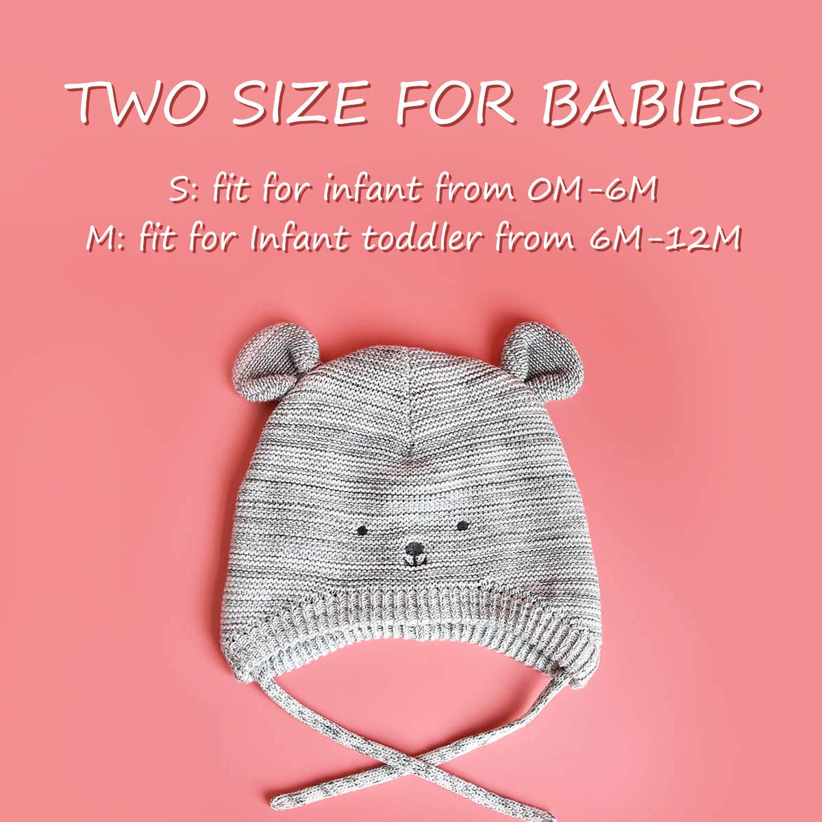 Somaler Baby Knitted Winter Hats Infant Newborn Toddler Autumn Cute Earflap Cotton Lined Beanie Hat For Boys Girls Light Pink