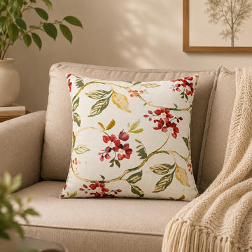 Ira Velvet Cushion With Floral Print Square 12X12 Inches | Soft Throw Pillow For Living Room Sofa, Bedroom Bed And Lounge Seatin