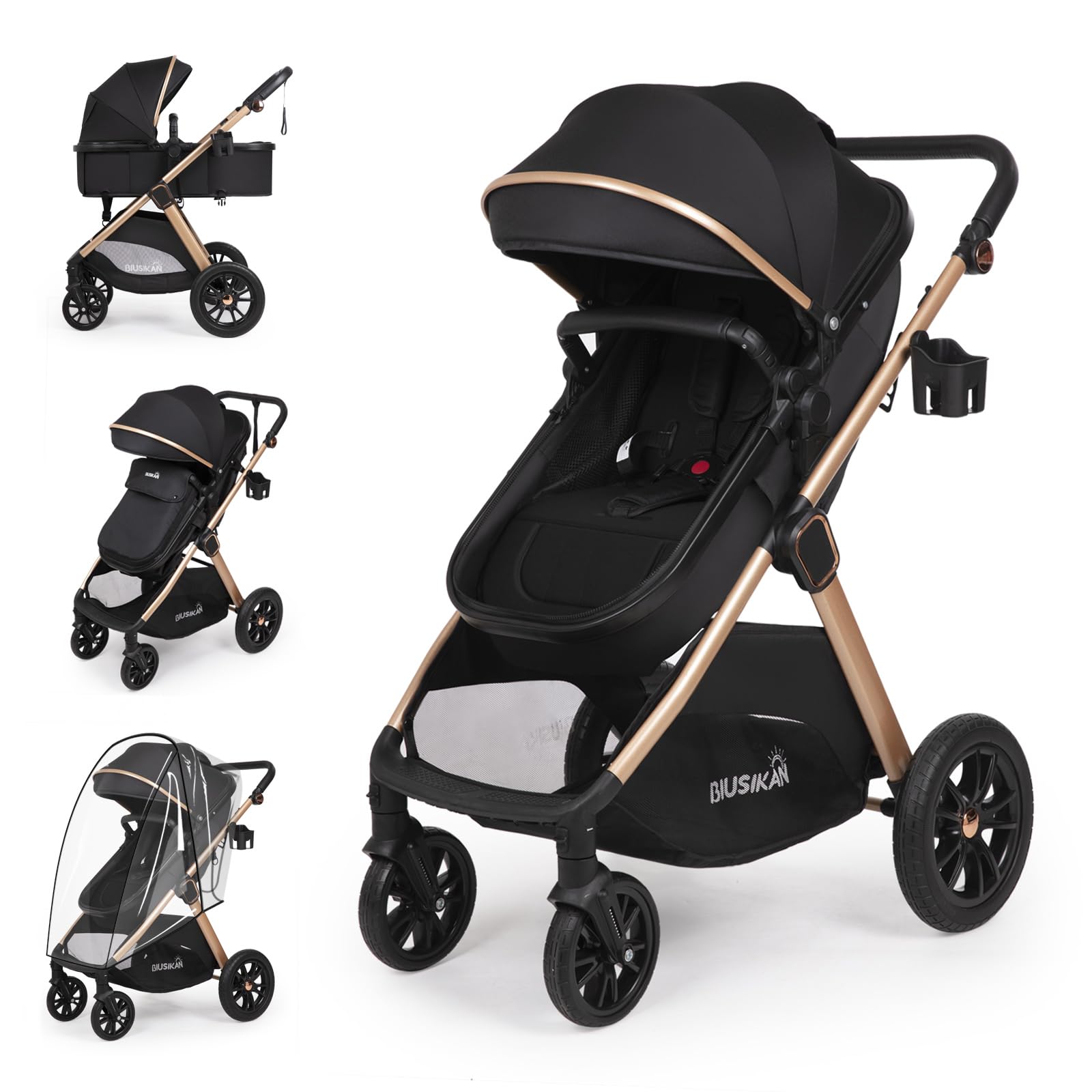 6-In-1 Convertible Baby Stroller With Bassinet Mode - Toddler Stroller W/Footmuff, Rain Cover, Cup Holder & Large Storage, Newbo