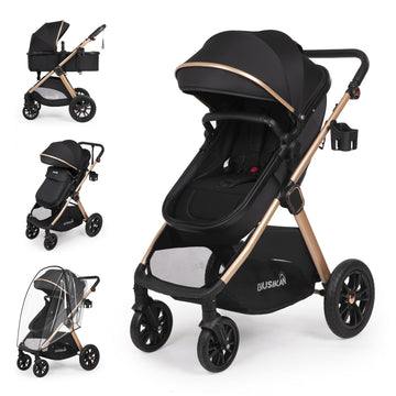 6-In-1 Convertible Baby Stroller With Bassinet Mode - Toddler Stroller W/Footmuff, Rain Cover, Cup Holder & Large Storage, Newbo