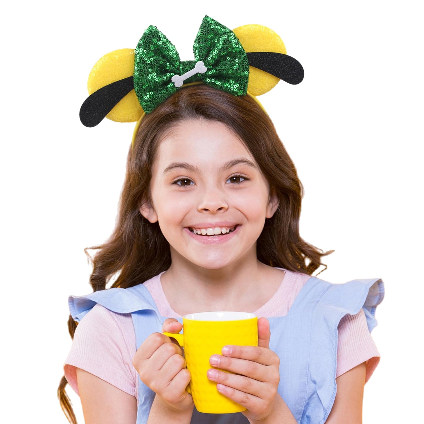 Bianbaistar 1Pk Dog Mouse Ears Headband For Women Velvet Hair Bow Headwear For Girls & Boys - Sparkle Sequins Hair Bands With Bi