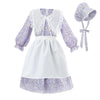 Ltakk Prairie Dresses Girls Pioneer Colonial Costume Girl Pilgrim Dress With Shawl, Apron And Bonnet, Blueviolet, X-Large, Age O