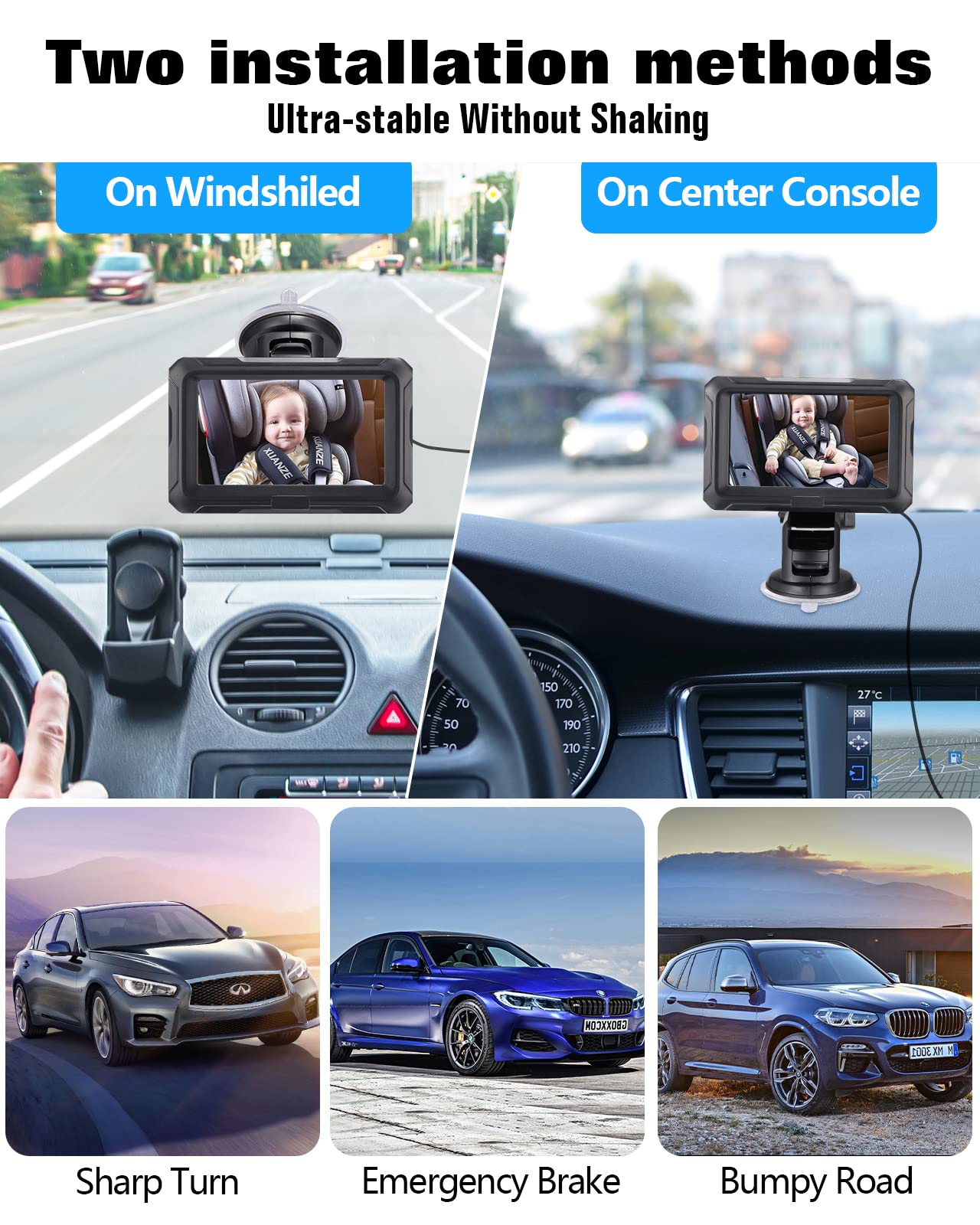 Zacro 1080P Baby Car Camera, 4.3' Baby Camera For Car, With Hd Night Vision, 150 Wide View Angle Baby, 360 Rotatable, For Baby