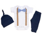 Newborn Boy Coming Home Outfit. Navy & Brown Bow Tie And Suspender Take Home Set (Newborn Long Sleeve)