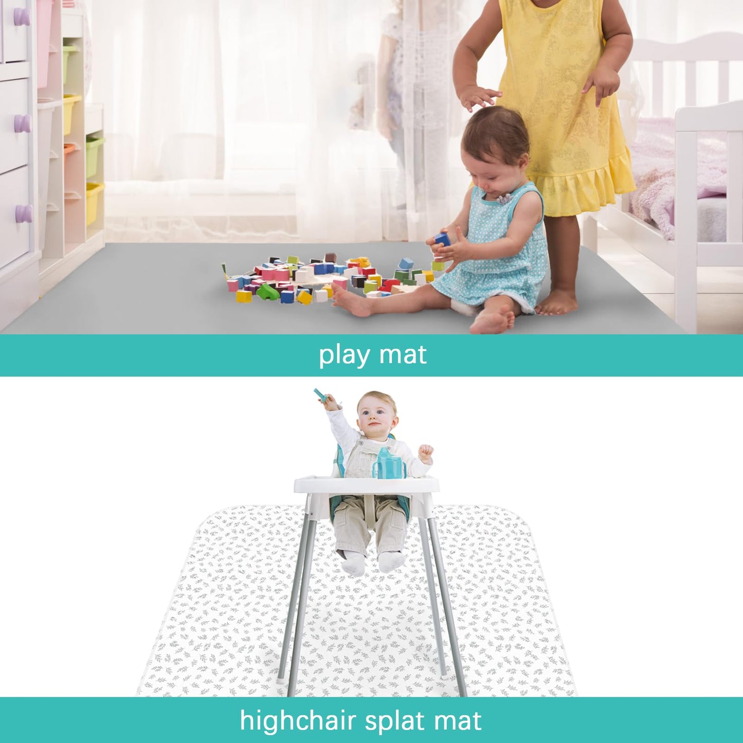 Biloban Baby Splat Mat 2 Pack For Under High Chair & Arts & Crafts & Eating Mess, 46 X 42 Inch Waterproof And Washable Spill Mat