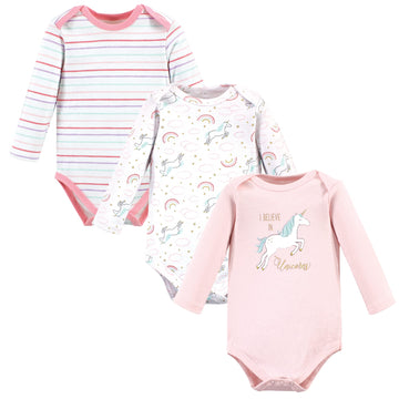 Hudson Baby Unisex Baby Cotton Long-Sleeve Bodysuits, Glitter Unicorn, 6-9 Months