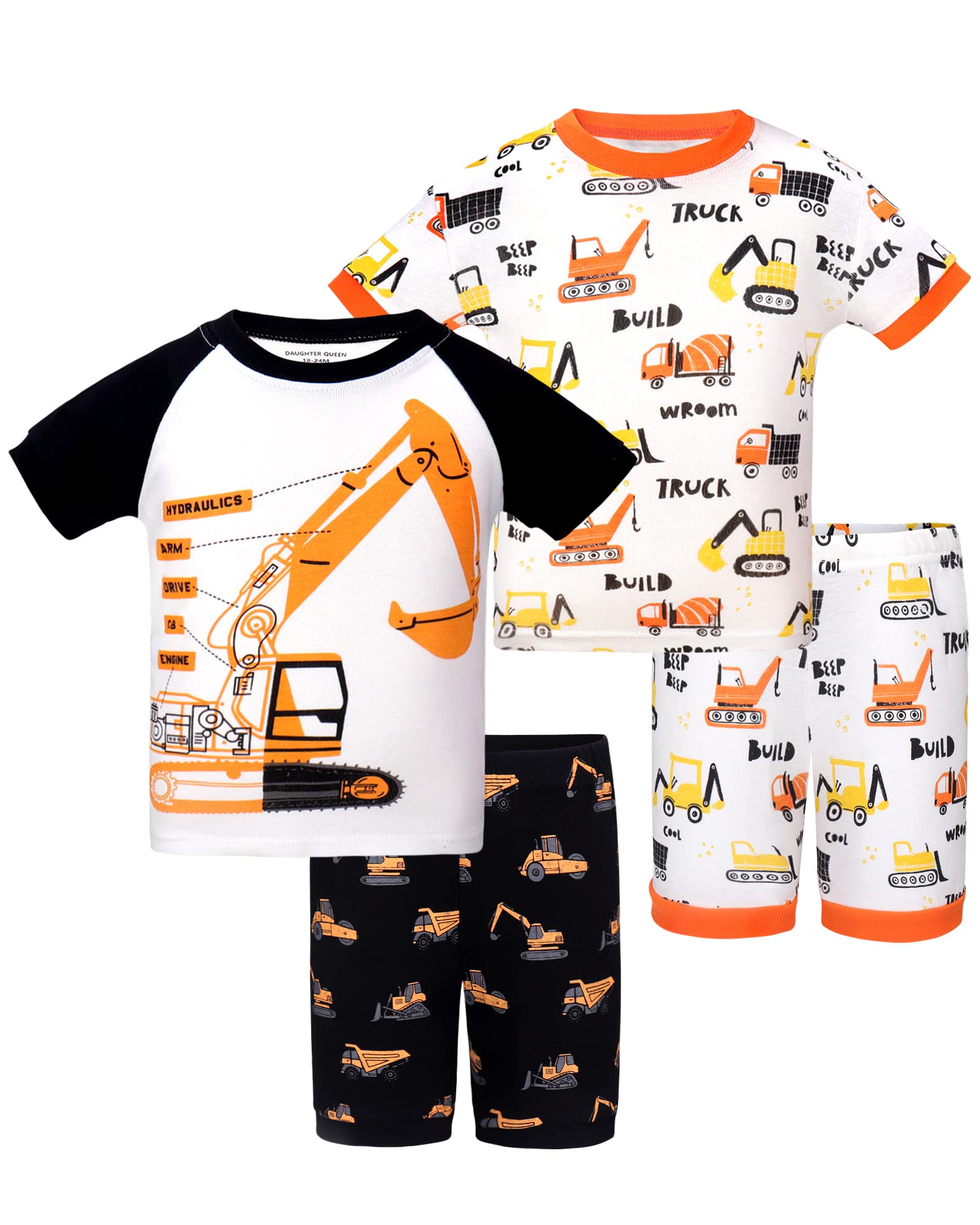 Daughter Queen Boys Pajamas 18-24 Months Summer Pjs Excavator Pj Sets Baby Toddler Cotton Short Sleeve Sleepwear Jammies Constru