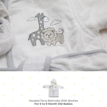 Spasilk Hooded Terry Bathrobe With Booties, Baby Shower Set, One Size, Grey Lion