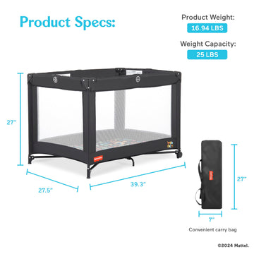 Fisher-Price Play All Day Baby Playard In Black, No Tool Assembly, Easy One-Hand Fold Playard, Breathable Mesh Sides, Carry Bag