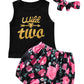 2Nd Birthday Outfit Girl 2 Year Old Girl Birthday Clothes Baby Girl Wild Two Shorts Set (3T,Black-Wild Two)