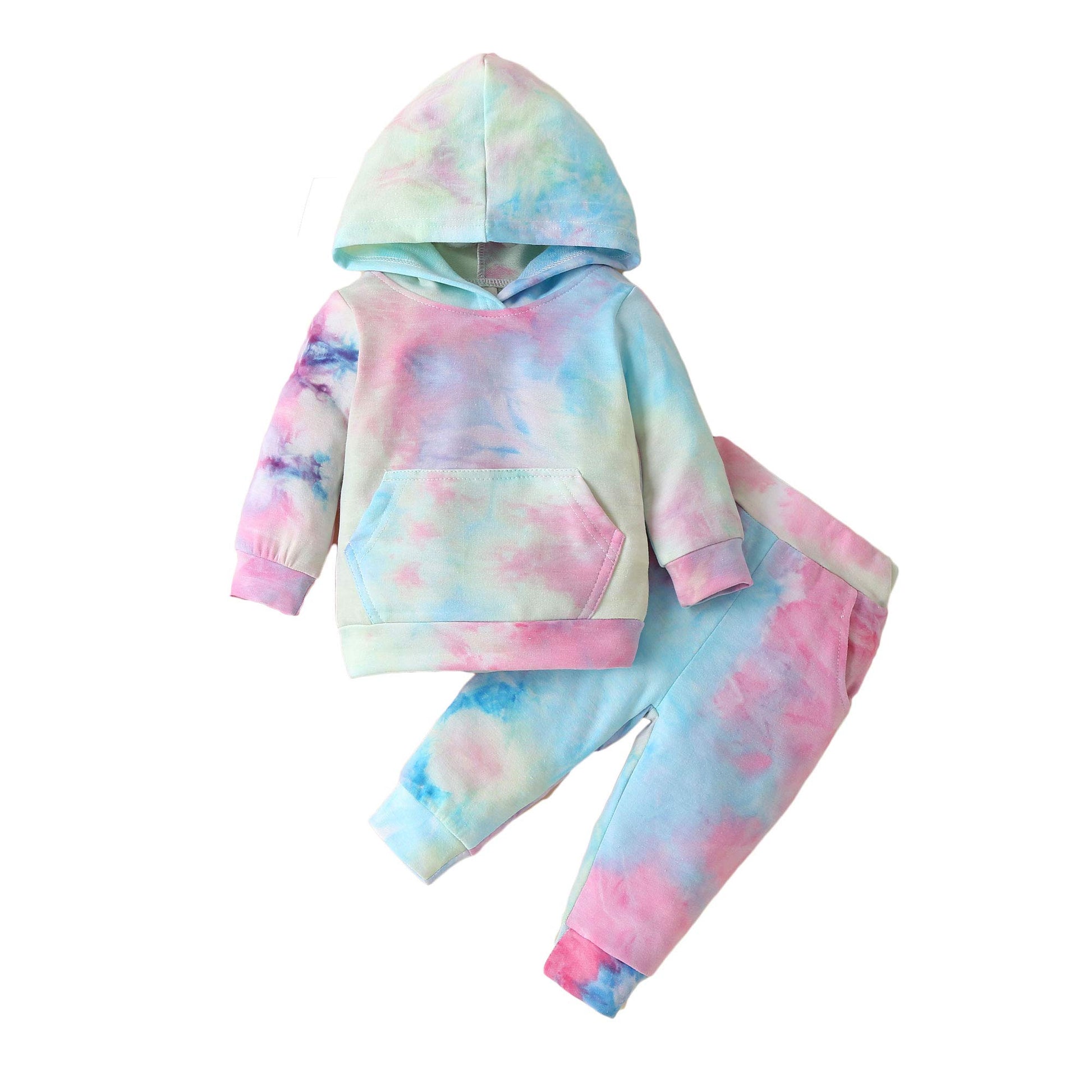 Newborn Infant Baby Girls Sweatshirts Tie Dye Sweatsuit Hoodies Tops Pants 2Pc Tracksuit Fall Winter Clothes Set (Green, 18-24 M
