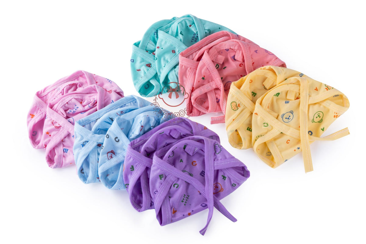 4Infantsonly 10 Pcs Nappy For New Born Baby 0 To 6 Months | Soft Cotton Langots | Washable & Adjustable Nappies For Babies (Mult