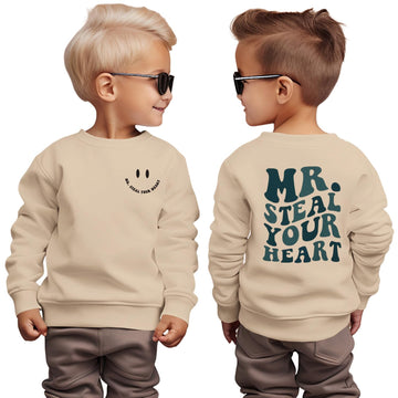 Ritatte Toddler Boy Valentine'S Day Sweatshirt Mr. Steal Your Heart Shirt Kids Valentines Crewneck Long Sleeve Pullover Tops(Apr
