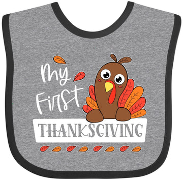 Inktastic My 1St Thanksgiving Cute Turkey Baby Bib Heather And Black 3C80E