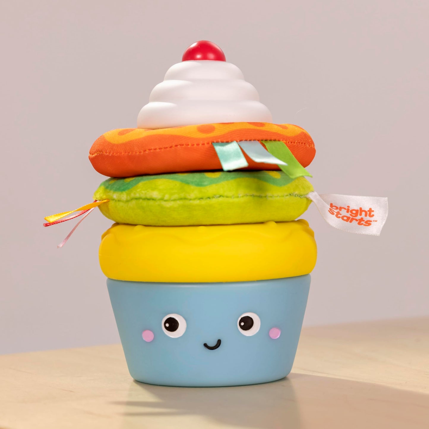 Bright Starts Treat Tower Stacking Toy with Teether in Cupcake and Donut Shapes, Develop Fine Motor Skills, Unisex, 6 Months+