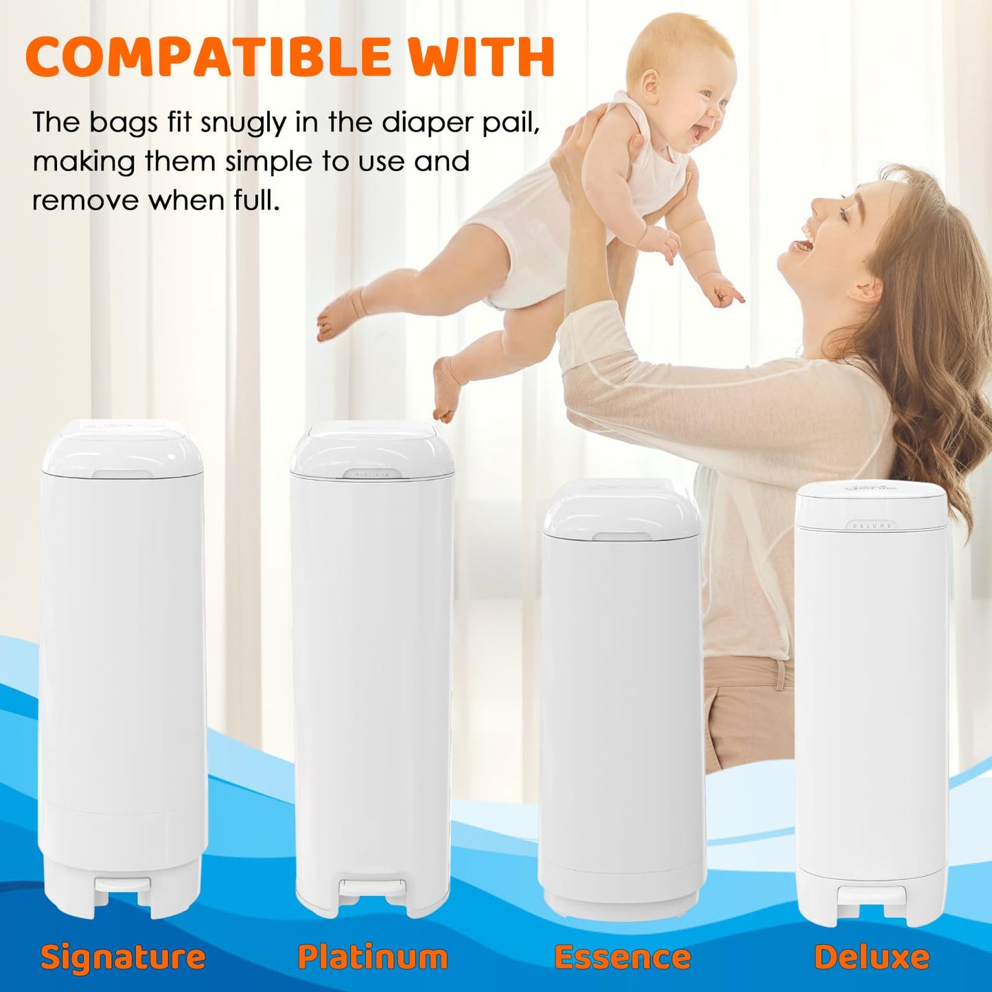 Diaper Pail Refills Bags Compatible with Genie Easy Roll Signature & Platium Diaper Pails | 7-Layer OdorLock Technology | Up to