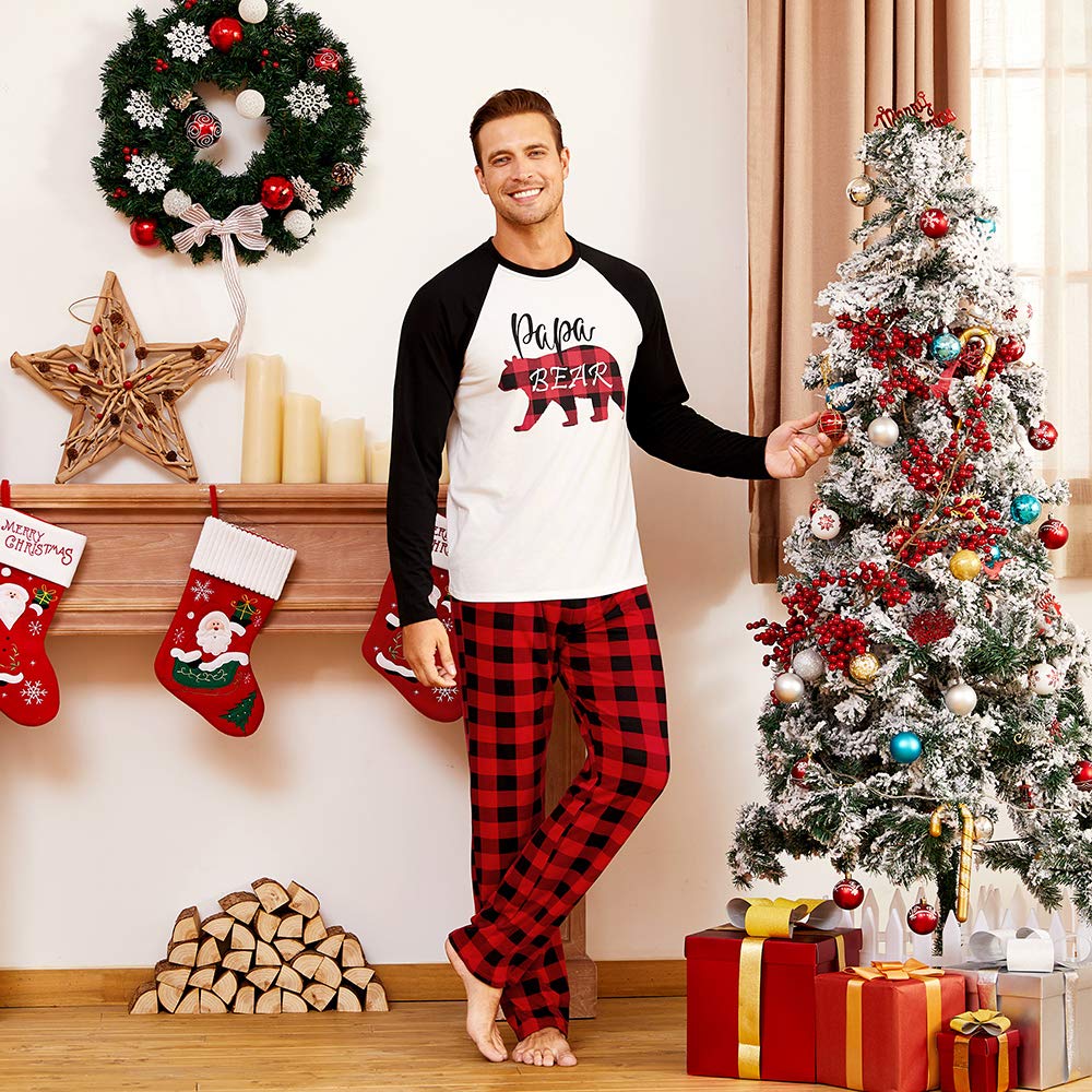 Iffei Matching Family Pajamas Sets Christmas Pj'S With Bear Printed Tee And Plaid Bottom Loungewear 8-9 Years