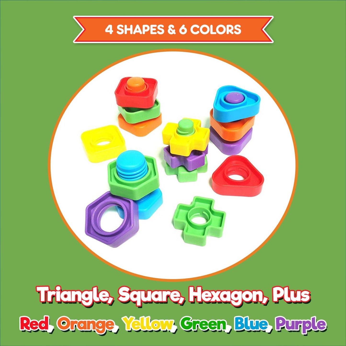 Jumbo Nuts and Bolts For Toddlers - Fine Motor Skills Rainbow Matching Game Montessori Toys For Toddlers & Toddler Games | 12 pc