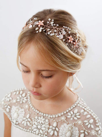 Sweetv Flower Girl Headband For Wedding, Baby 'S Breath Hair Piece, Rose Gold Headpiece For Birthday Party, Photography