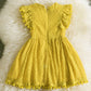 Bgfks Baby Girl Tutu Dress Elegant Lace Pom Pom Flutter Sleeve With Flower Headband Set(Mustard Yellow,18 Months)
