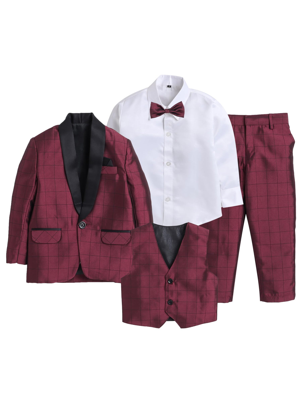 Jeetethnics Boys Maroon Coat Suit Set With Waistcoat Shirt And Trousers (9108Ahv)