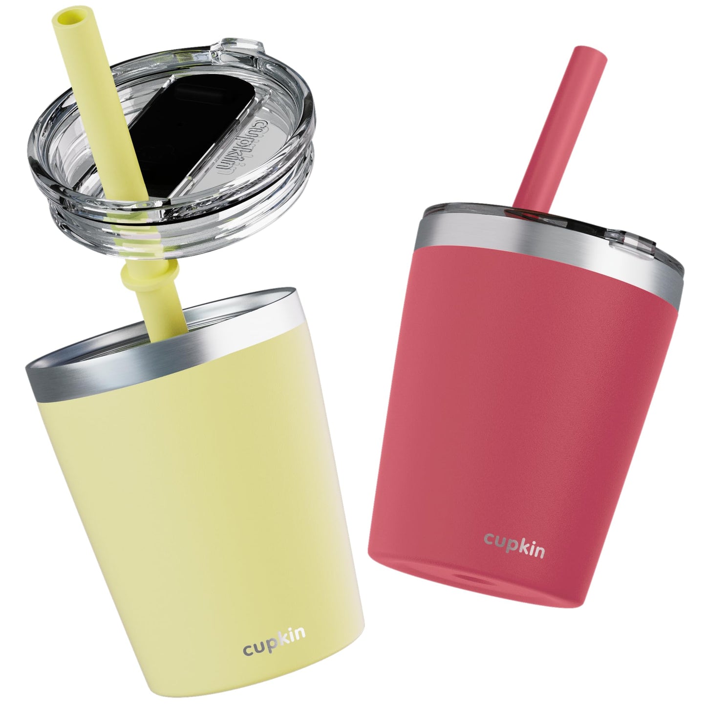 Cupkin Eco Kids Tumbler Cup, The Original 8 Oz Stackable Stainless Steel Metal Straw Cups, Set Of 2 Powder Coated Insulated Cup