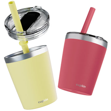Cupkin Eco Kids Tumbler Cup, The Original 8 Oz Stackable Stainless Steel Metal Straw Cups, Set Of 2 Powder Coated Insulated Cup