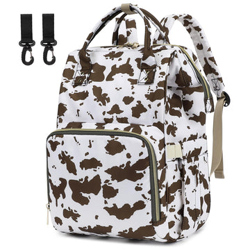 Yusudan Cow Print Diaper Bag Backpack for Baby Girls, Mom Waterproof Large Nappy Bags for Women (Brown)