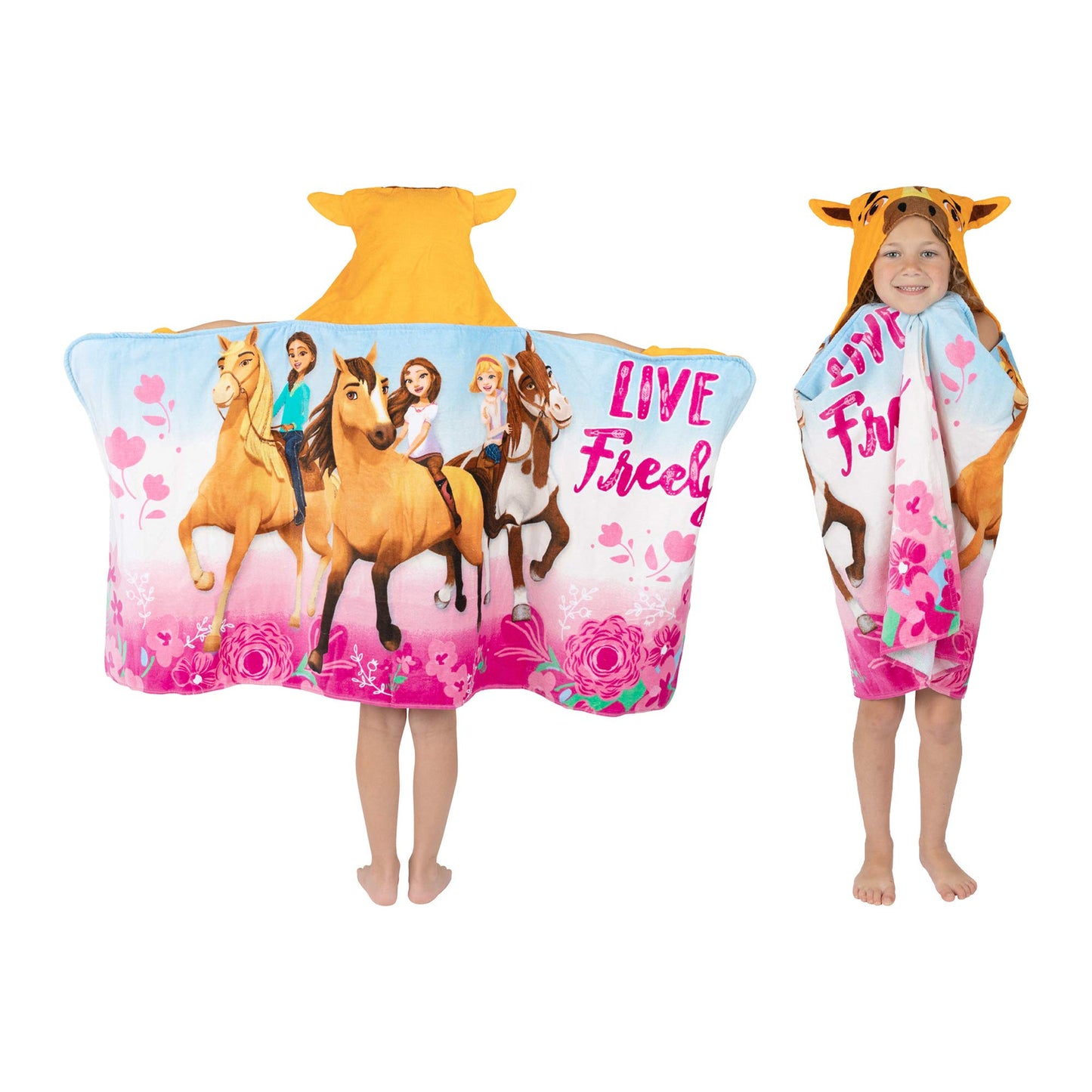Franco Kids Bath Hooded Towel Wrap, 24 In X 50 In, Dreamworks Spirit