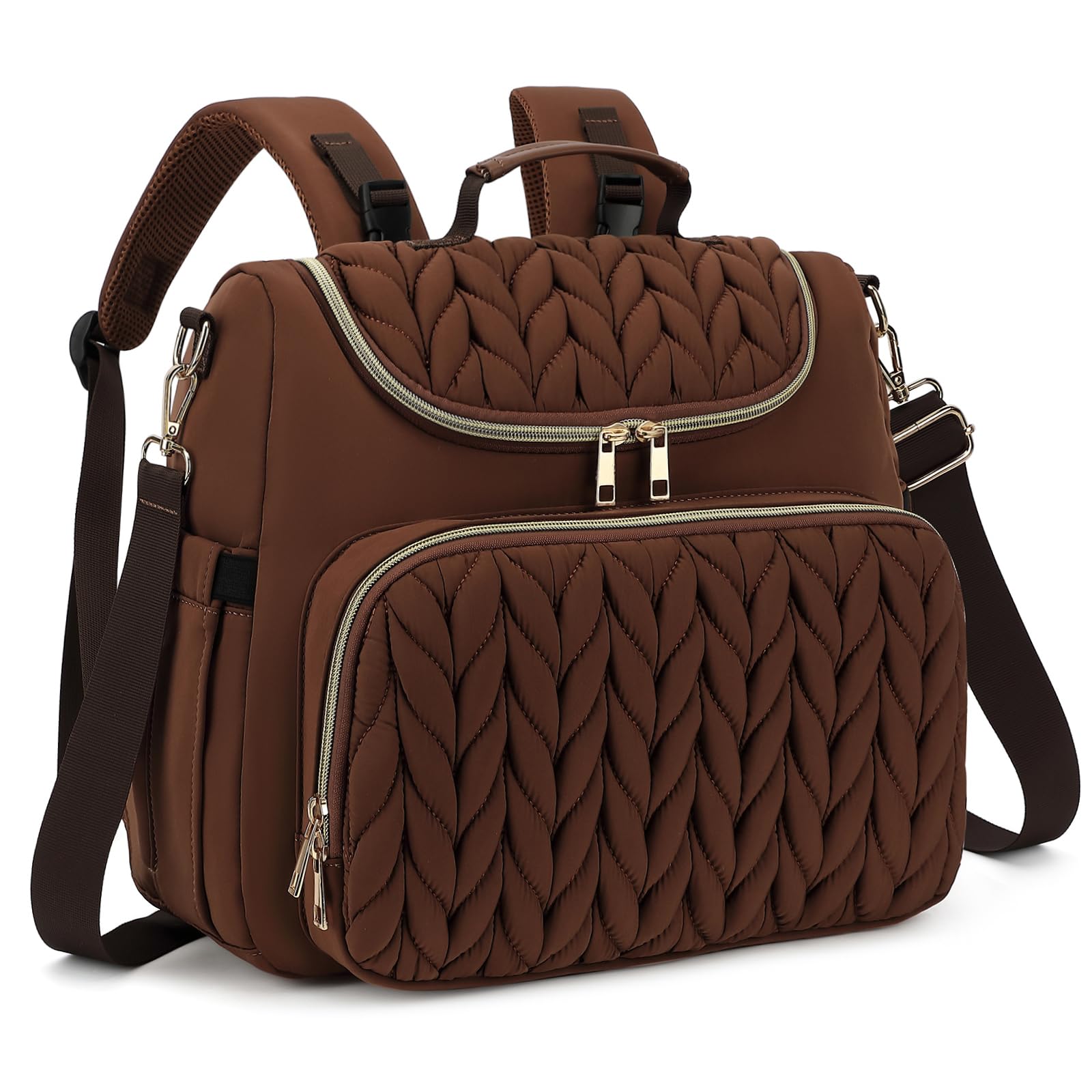 Bevkois Small Diaper Bag Backpack Quilted Mini Baby Crossbody Diaper Bag Tote for Mom and Baby Girls Boys (Brown)