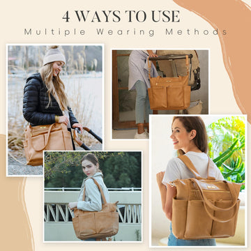 Miss Fong Leather Diaper Tote Backpack - Large Diaper Bag With 11 Organizers, Changing Pad, Stroller Straps, 4 Insulated Pockets