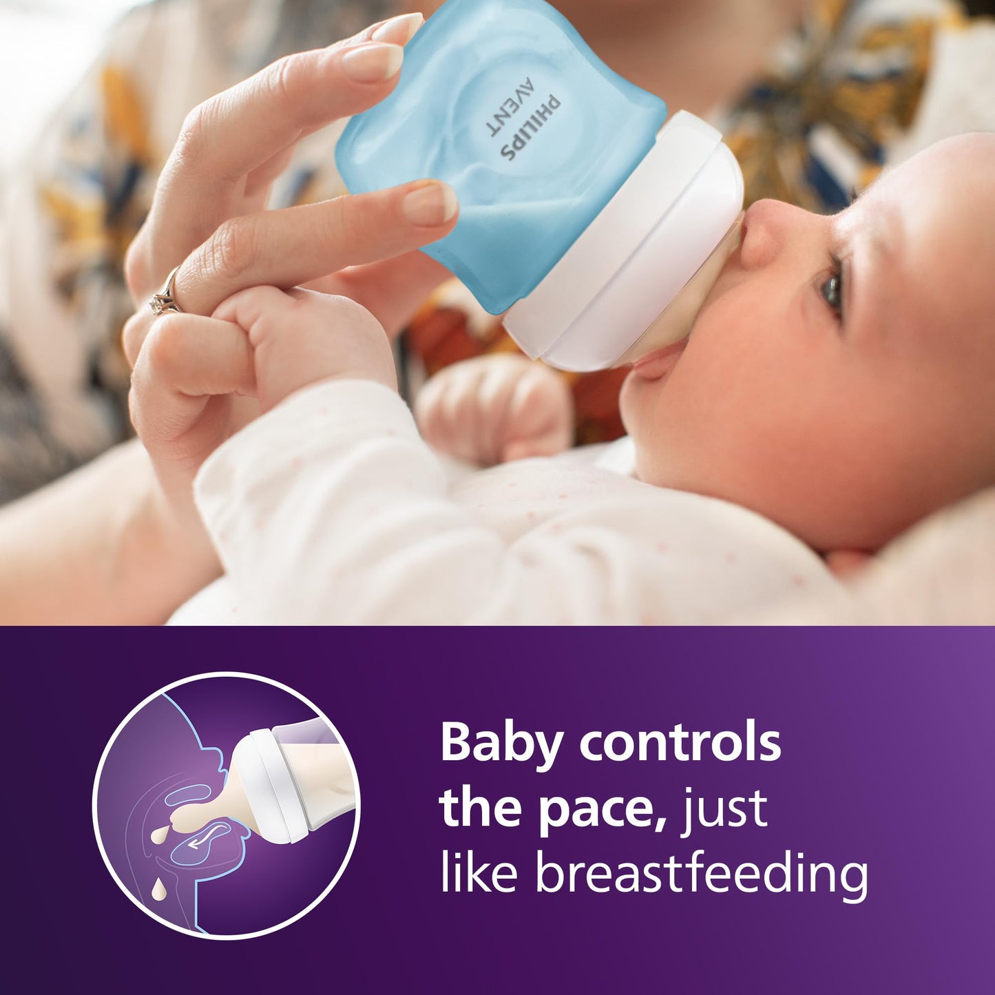 Philips Avent Natural Baby Bottles With Natural Response Nipples (Slow Flow, Flow 2), 4Oz, Blue, 4-Pack, Scy900/24