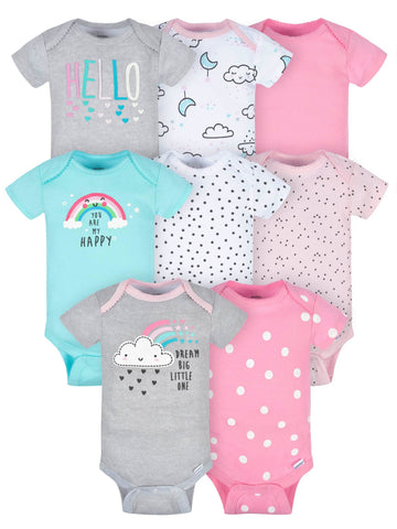 Gerber Baby Girl'S 8-Pack Short Sleeve Onesies Bodysuits, Clouds, 12 Months