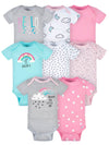 Gerber Baby Girl'S 8-Pack Short Sleeve Onesies Bodysuits, Clouds, Newborn