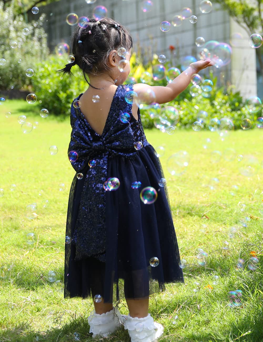 Cilucu Flower Girl Dress Baby Toddlers Sequin Dress Tutu Kids Party Dress Bridesmaid Wedding Gown Birthday Dress Navy 7-8Years