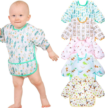 Lictin Long Sleeve Baby Bibs For Boy Or Girl,Fully Waterproof Toddler Bibs,2-5 Years Neutral Baby Smock For Eating,Reusable Infa