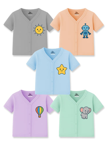 Kidbee Baby Cotton Half Sleeve Front Open Jabla Top/T-Shirt - Pack Of 5 (In, Age, 18 Months, 24 Months, Regular, Lc-Jhs-Multi-5P