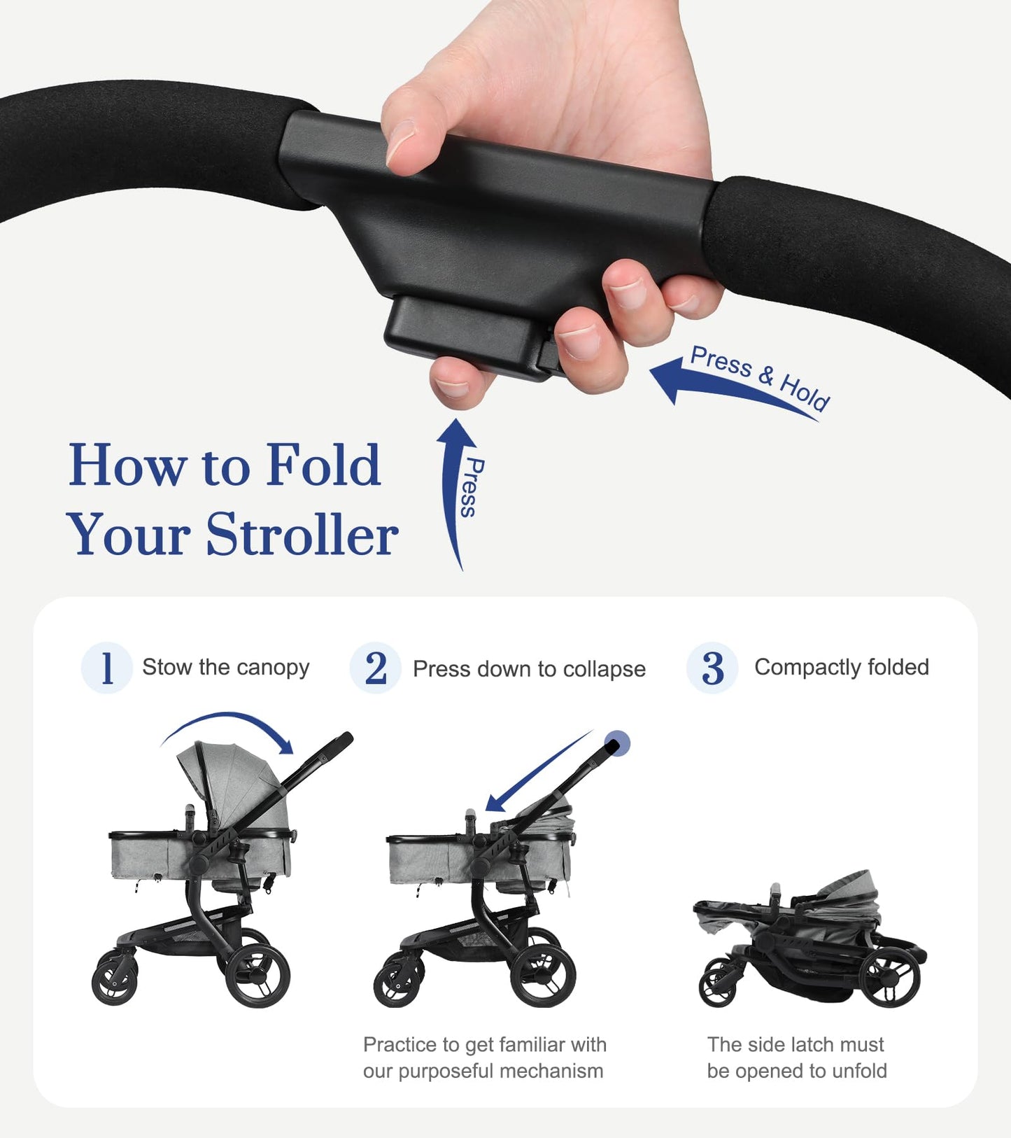 2-In-1 Convertible Baby Stroller With Aluminum Frame & Linen, Bassinet Stroller With Rubber Wheels, Foldable Infant Stroller Wit