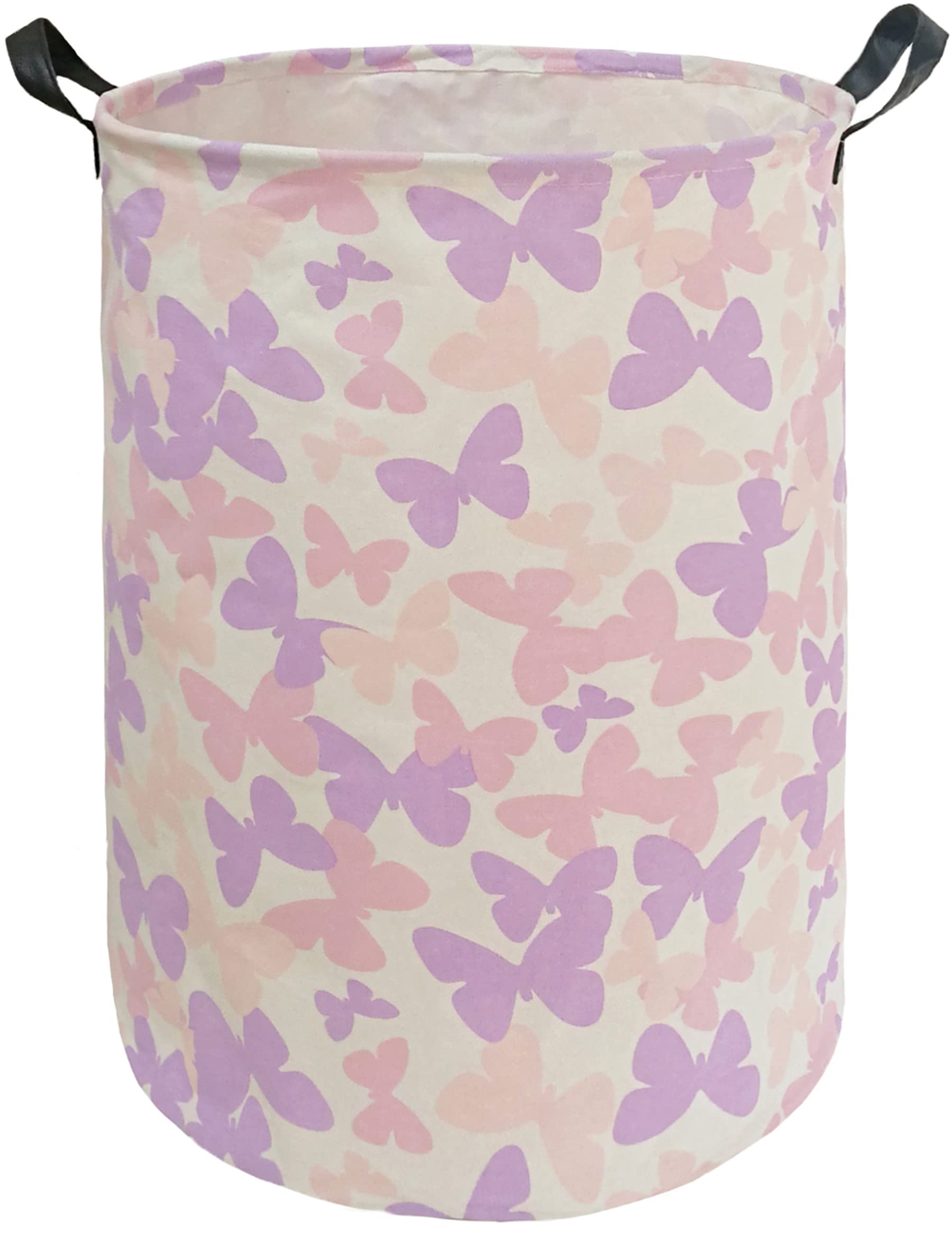 ACMUUNI Butterfly Storage Basket Canvas Clothes Baby Laundry Hamper Pink Gift Laundry Bins Storage Hamper for Kids Boys and Girl