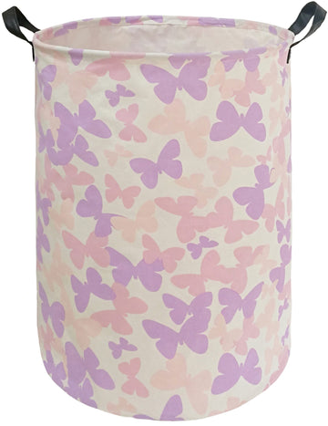 ACMUUNI Butterfly Storage Basket Canvas Clothes Baby Laundry Hamper Pink Gift Laundry Bins Storage Hamper for Kids Boys and Girl